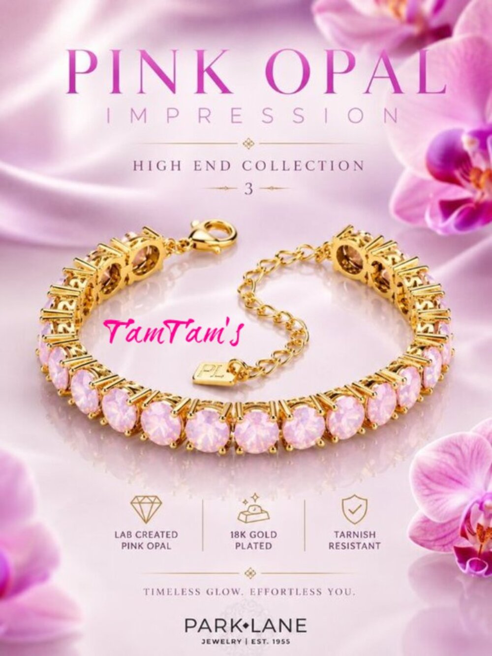 NWT Park Lane Pink Opal Impression Tennis Bracelet in Matte Gold
